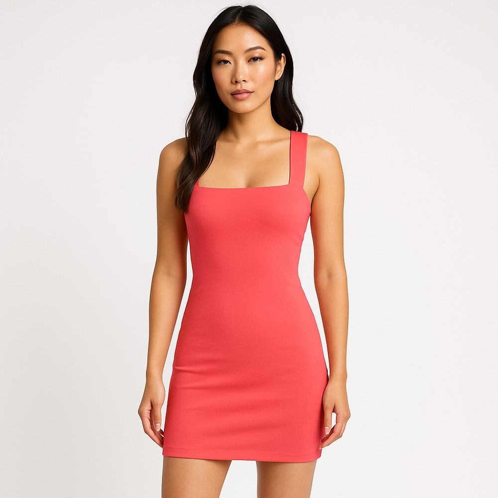 ASOS Coral Square Neck Sleeveless Back Stretch Mini Sheath Dress Size 6